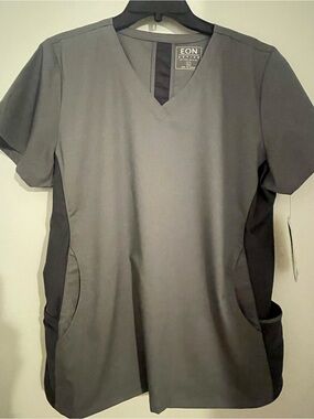 Ladies EON Contrast Panel V-Neck Medical Scrub Nursing- Slate Blue Size Large